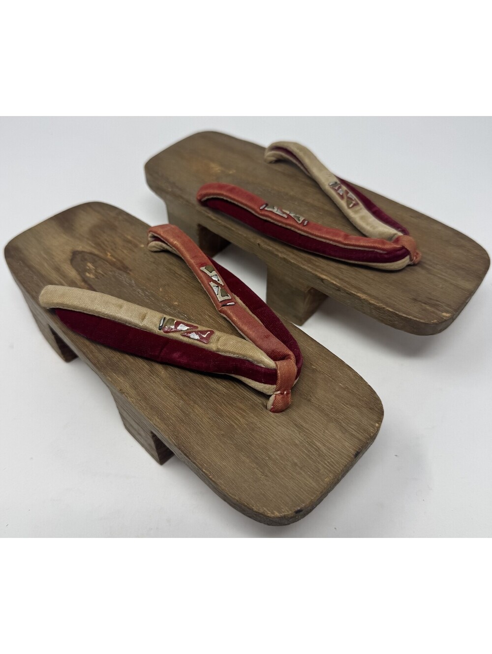 Vintage Japanese Traditional Wood Geta Geisha Kimono Sandals 8 7/8" Long